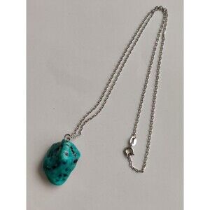 Vtg Turquoise Nugget stone rock pendant Sterling 925 Italy 18" chain necklace SW